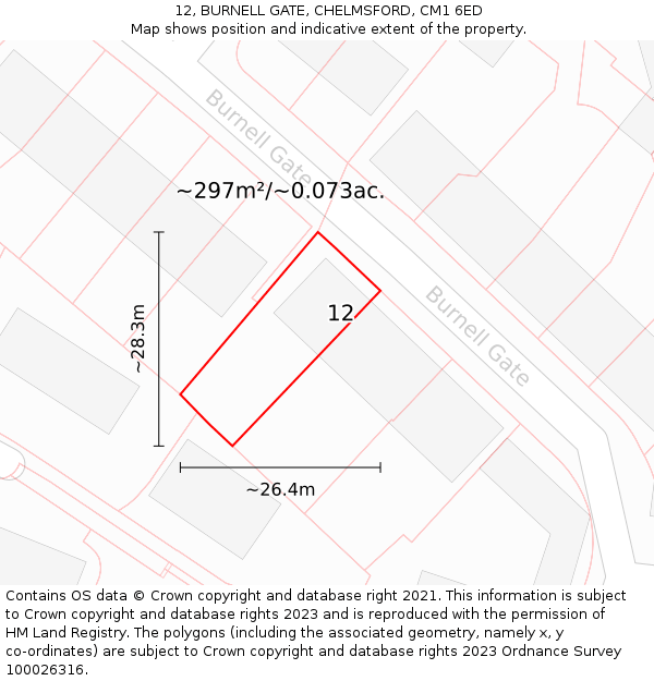 12, BURNELL GATE, CHELMSFORD, CM1 6ED: Plot and title map