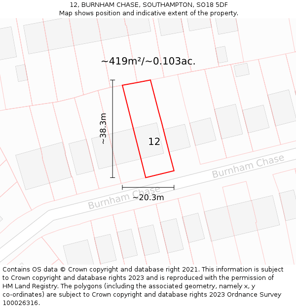 12, BURNHAM CHASE, SOUTHAMPTON, SO18 5DF: Plot and title map