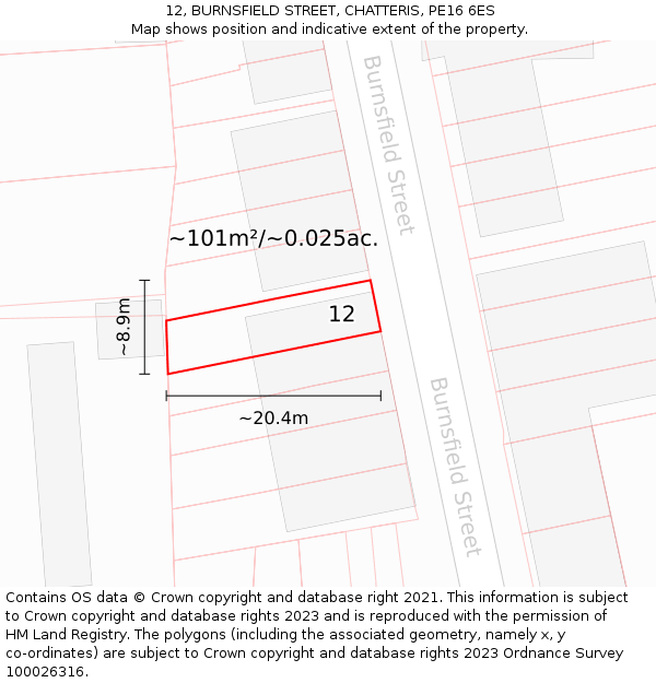 12, BURNSFIELD STREET, CHATTERIS, PE16 6ES: Plot and title map