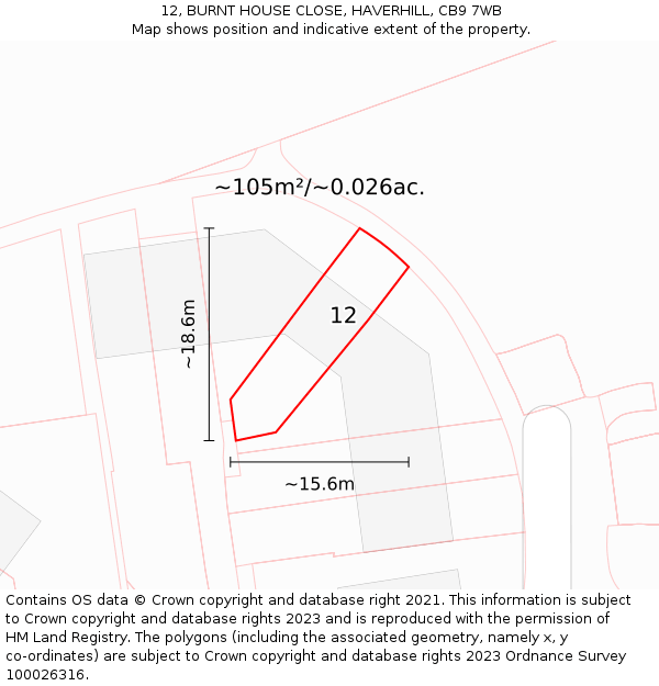 12, BURNT HOUSE CLOSE, HAVERHILL, CB9 7WB: Plot and title map