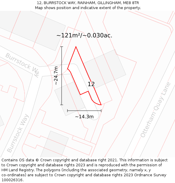 12, BURRSTOCK WAY, RAINHAM, GILLINGHAM, ME8 8TR: Plot and title map