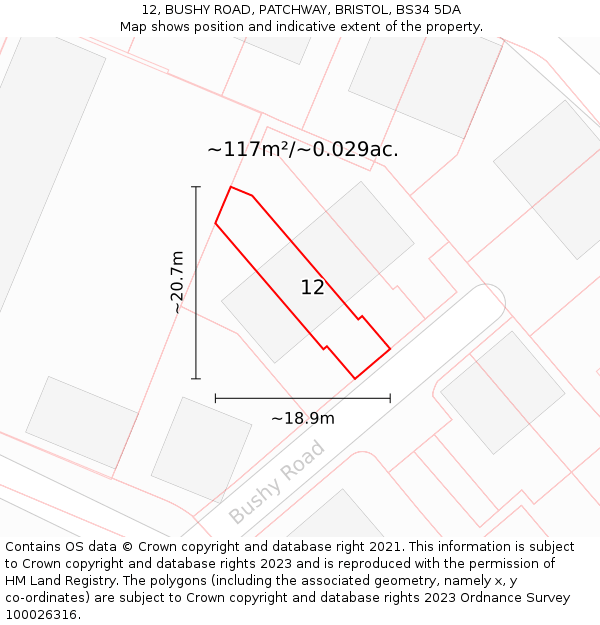 12, BUSHY ROAD, PATCHWAY, BRISTOL, BS34 5DA: Plot and title map
