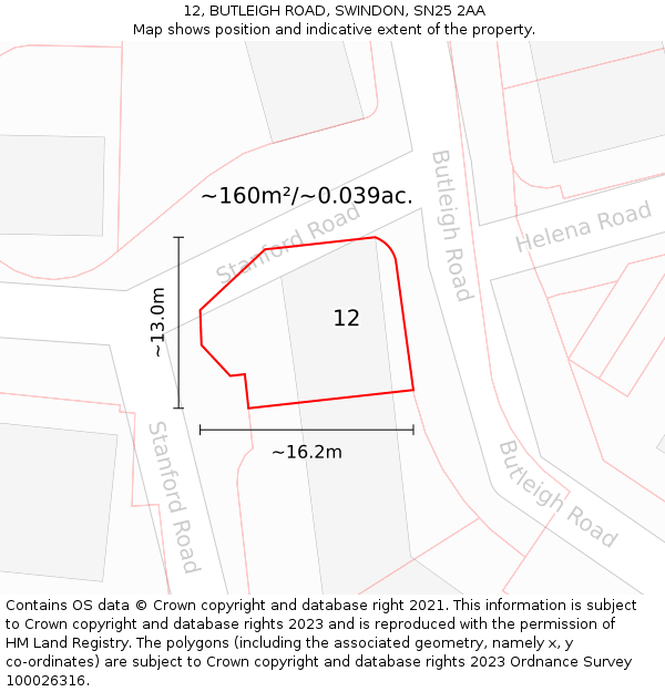 12, BUTLEIGH ROAD, SWINDON, SN25 2AA: Plot and title map