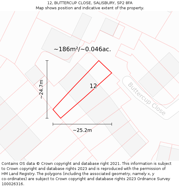 12, BUTTERCUP CLOSE, SALISBURY, SP2 8FA: Plot and title map