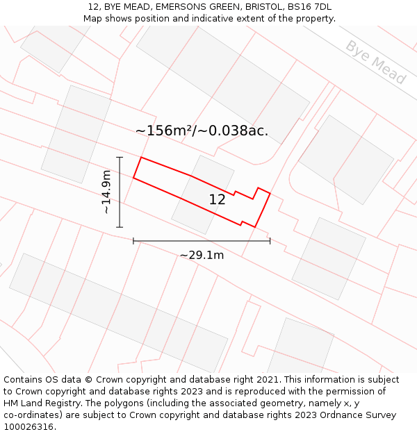 12, BYE MEAD, EMERSONS GREEN, BRISTOL, BS16 7DL: Plot and title map
