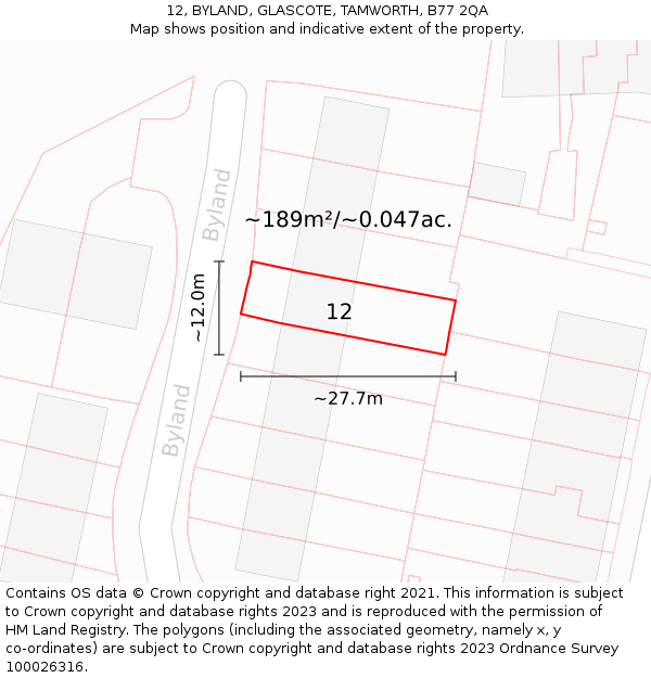 12, BYLAND, GLASCOTE, TAMWORTH, B77 2QA: Plot and title map