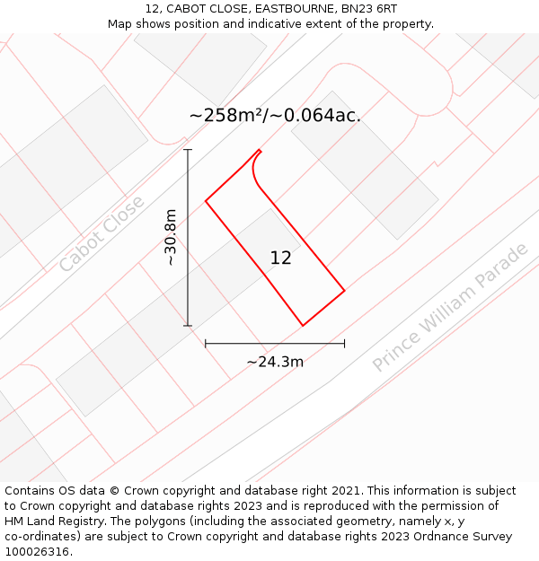 12, CABOT CLOSE, EASTBOURNE, BN23 6RT: Plot and title map