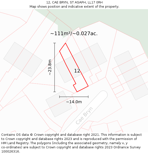 12, CAE BRYN, ST ASAPH, LL17 0RH: Plot and title map