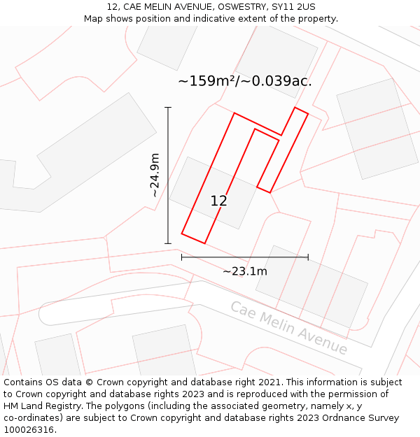 12, CAE MELIN AVENUE, OSWESTRY, SY11 2US: Plot and title map