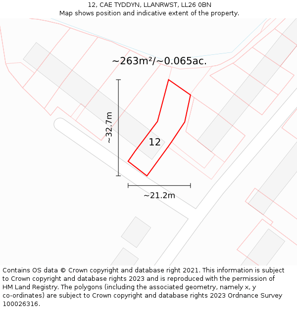 12, CAE TYDDYN, LLANRWST, LL26 0BN: Plot and title map