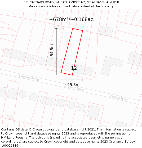 12, CAESARS ROAD, WHEATHAMPSTEAD, ST ALBANS, AL4 8NP: Plot and title map