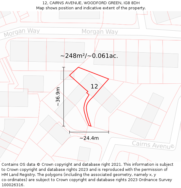 12, CAIRNS AVENUE, WOODFORD GREEN, IG8 8DH: Plot and title map