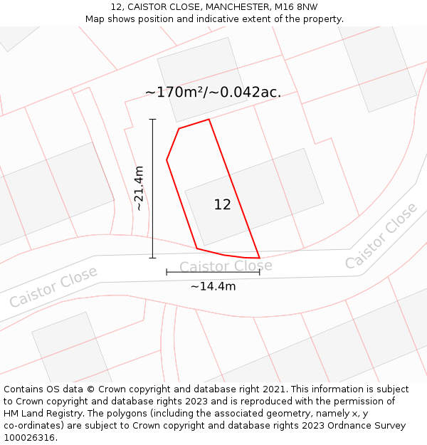 12, CAISTOR CLOSE, MANCHESTER, M16 8NW: Plot and title map