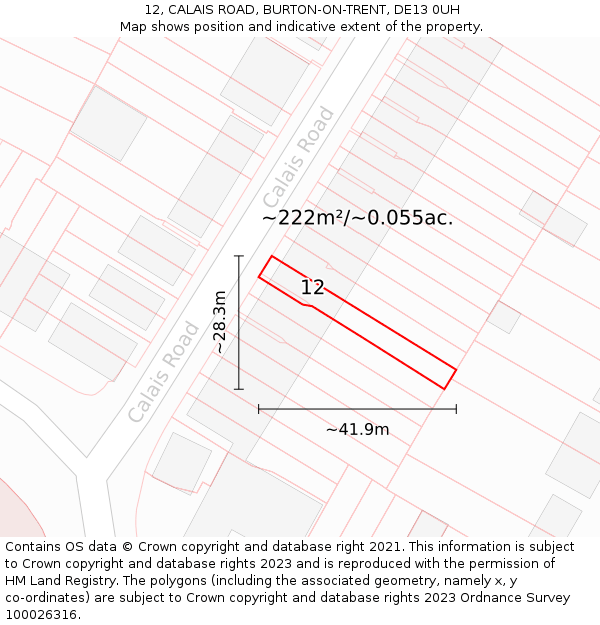 12, CALAIS ROAD, BURTON-ON-TRENT, DE13 0UH: Plot and title map