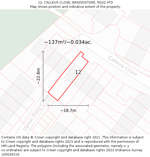 12, CALLEVA CLOSE, BASINGSTOKE, RG22 4TD: Plot and title map