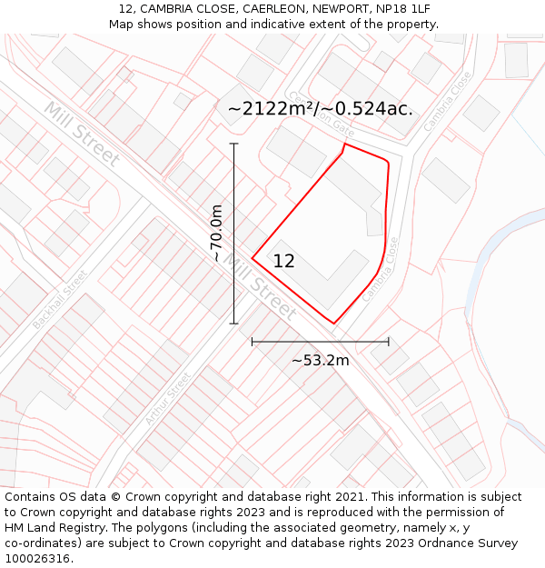 12, CAMBRIA CLOSE, CAERLEON, NEWPORT, NP18 1LF: Plot and title map