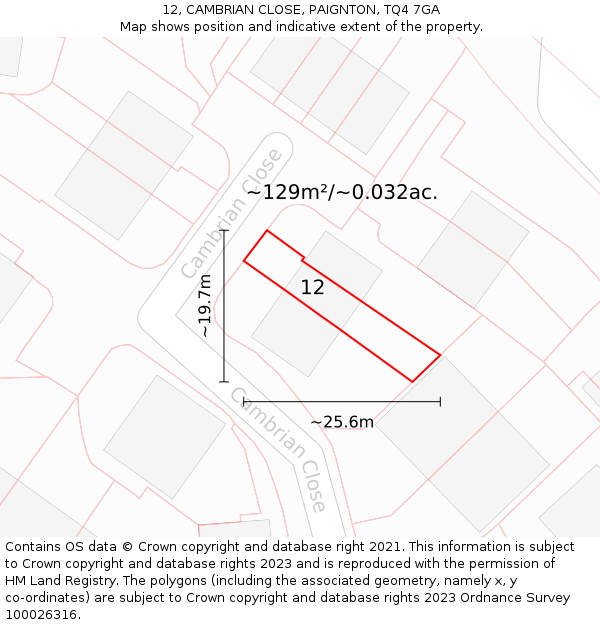 12, CAMBRIAN CLOSE, PAIGNTON, TQ4 7GA: Plot and title map