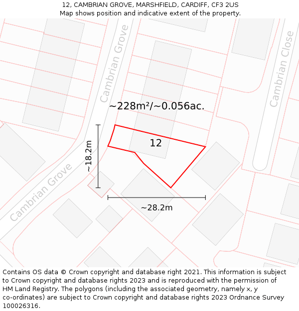 12, CAMBRIAN GROVE, MARSHFIELD, CARDIFF, CF3 2US: Plot and title map