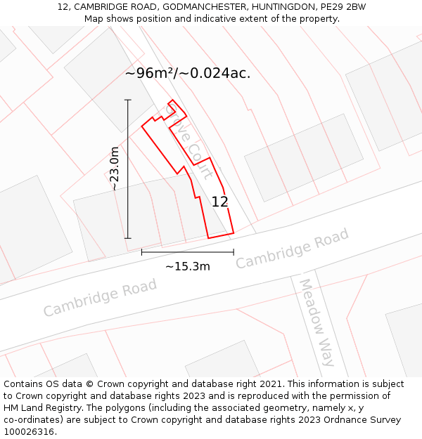 12, CAMBRIDGE ROAD, GODMANCHESTER, HUNTINGDON, PE29 2BW: Plot and title map