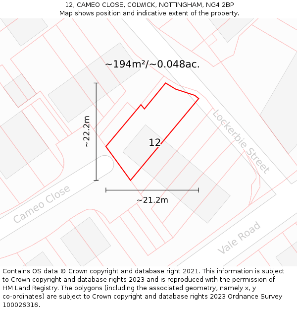 12, CAMEO CLOSE, COLWICK, NOTTINGHAM, NG4 2BP: Plot and title map