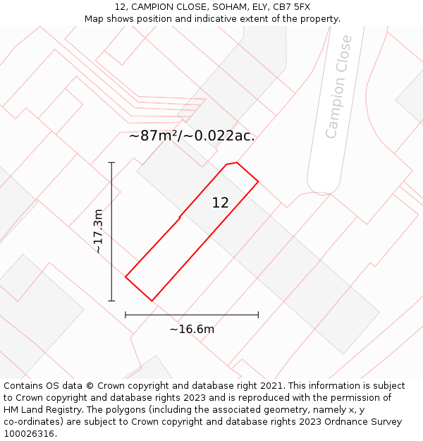 12, CAMPION CLOSE, SOHAM, ELY, CB7 5FX: Plot and title map