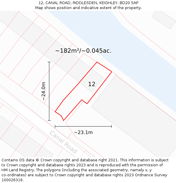 12, CANAL ROAD, RIDDLESDEN, KEIGHLEY, BD20 5AP: Plot and title map