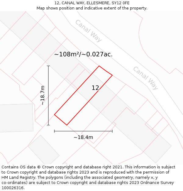 12, CANAL WAY, ELLESMERE, SY12 0FE: Plot and title map