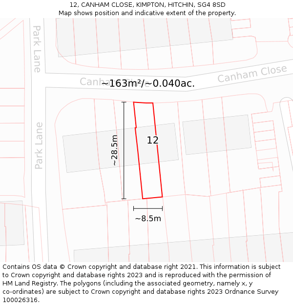 12, CANHAM CLOSE, KIMPTON, HITCHIN, SG4 8SD: Plot and title map