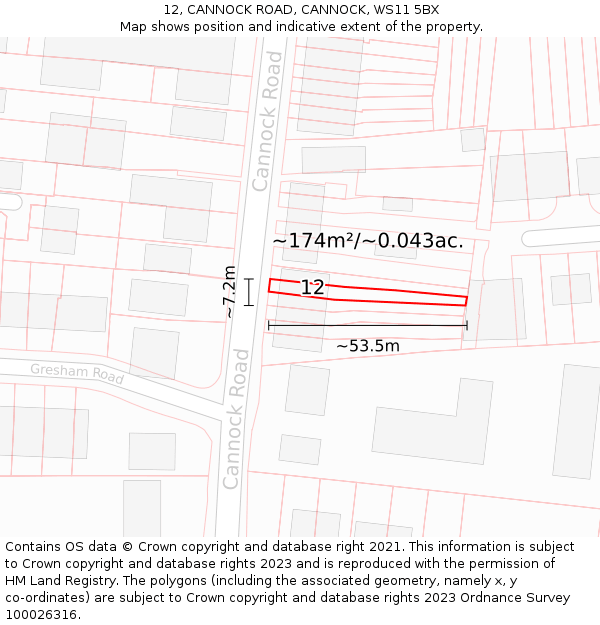 12, CANNOCK ROAD, CANNOCK, WS11 5BX: Plot and title map
