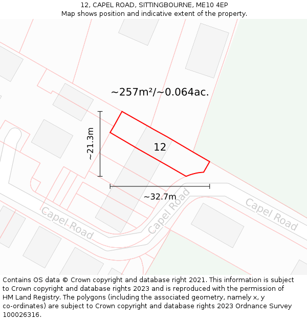 12, CAPEL ROAD, SITTINGBOURNE, ME10 4EP: Plot and title map