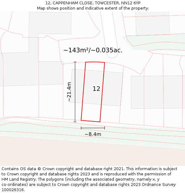 12, CAPPENHAM CLOSE, TOWCESTER, NN12 6YP: Plot and title map