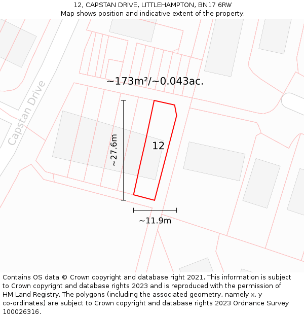 12, CAPSTAN DRIVE, LITTLEHAMPTON, BN17 6RW: Plot and title map