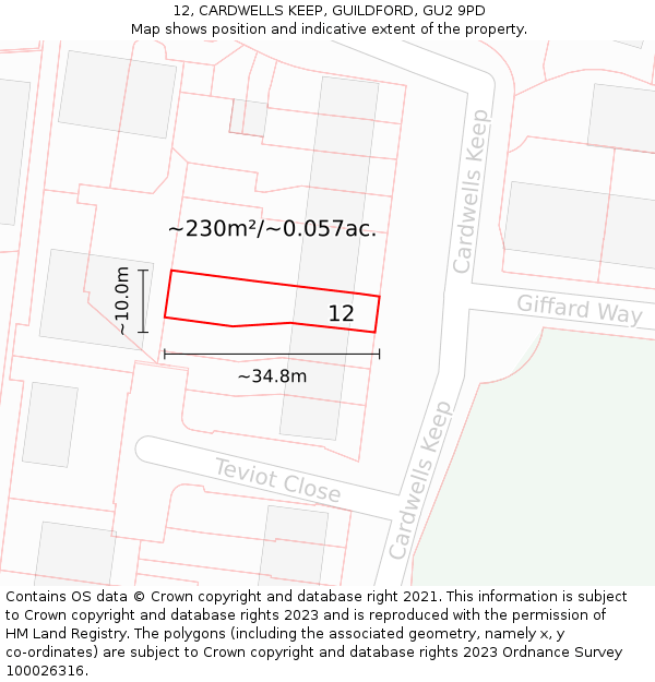 12, CARDWELLS KEEP, GUILDFORD, GU2 9PD: Plot and title map