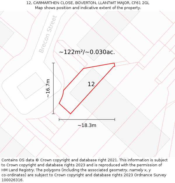 12, CARMARTHEN CLOSE, BOVERTON, LLANTWIT MAJOR, CF61 2GL: Plot and title map