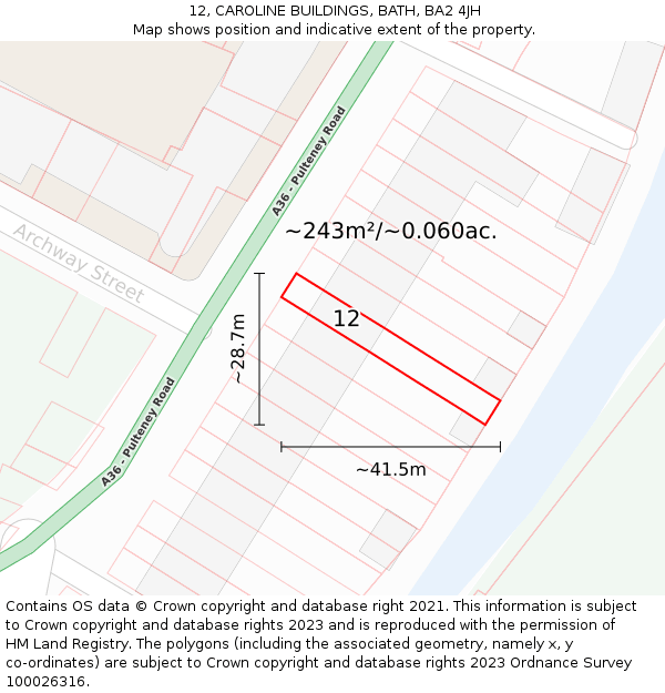 12, CAROLINE BUILDINGS, BATH, BA2 4JH: Plot and title map