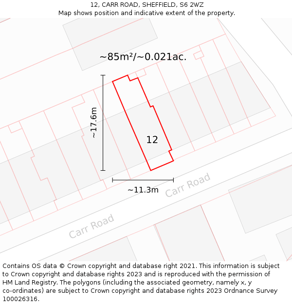 12, CARR ROAD, SHEFFIELD, S6 2WZ: Plot and title map