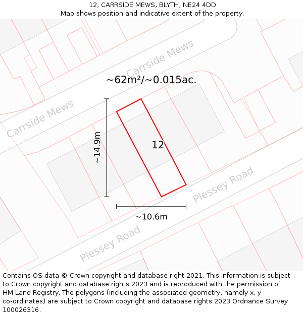 12, CARRSIDE MEWS, BLYTH, NE24 4DD: Plot and title map