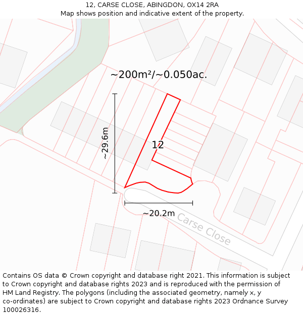 12, CARSE CLOSE, ABINGDON, OX14 2RA: Plot and title map