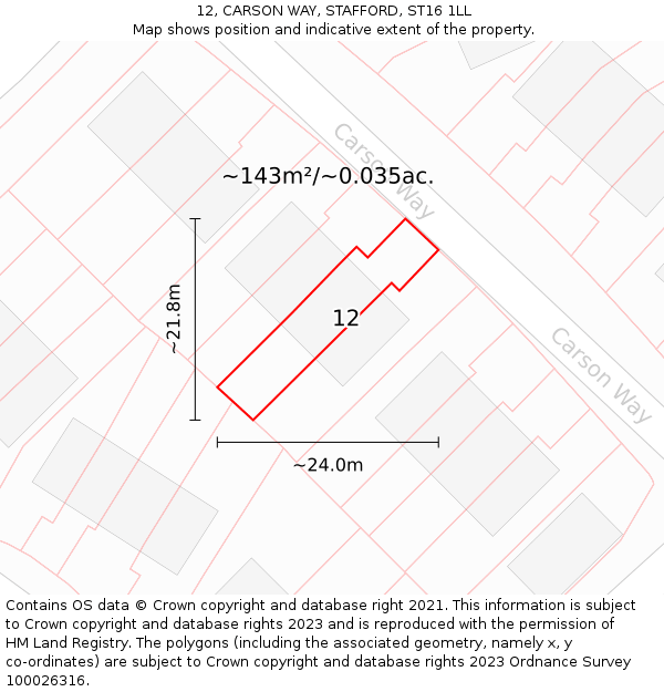 12, CARSON WAY, STAFFORD, ST16 1LL: Plot and title map