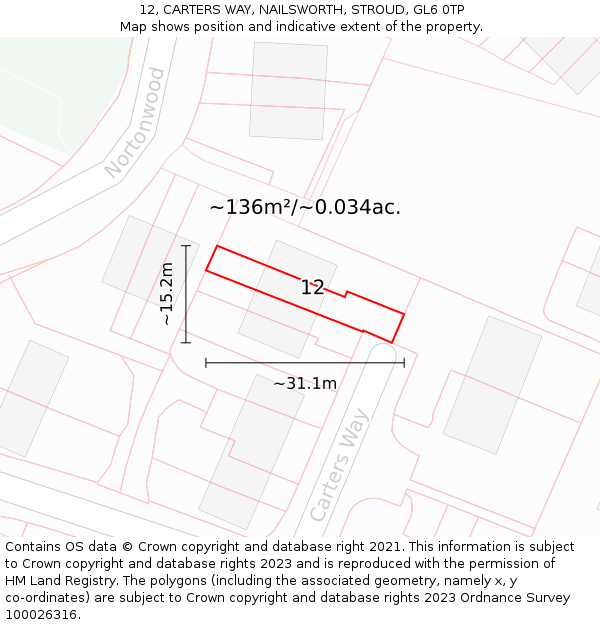 12, CARTERS WAY, NAILSWORTH, STROUD, GL6 0TP: Plot and title map