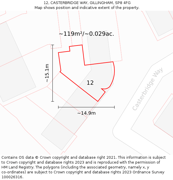 12, CASTERBRIDGE WAY, GILLINGHAM, SP8 4FG: Plot and title map