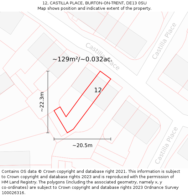 12, CASTILLA PLACE, BURTON-ON-TRENT, DE13 0SU: Plot and title map