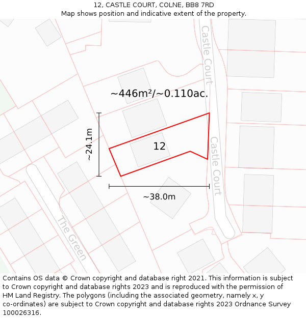 12, CASTLE COURT, COLNE, BB8 7RD: Plot and title map