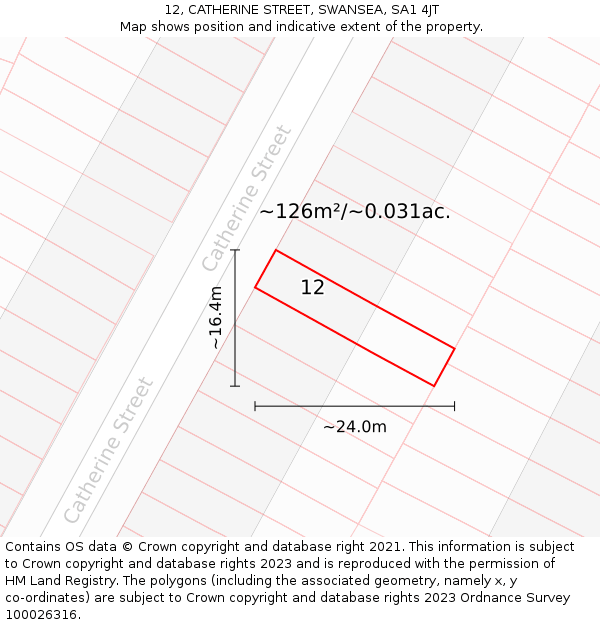 12, CATHERINE STREET, SWANSEA, SA1 4JT: Plot and title map