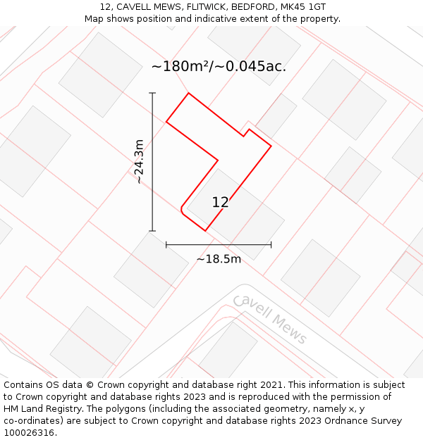 12, CAVELL MEWS, FLITWICK, BEDFORD, MK45 1GT: Plot and title map