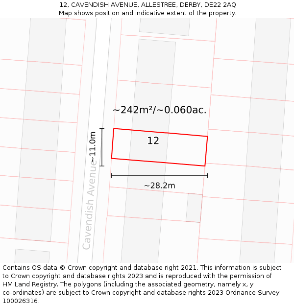 12, CAVENDISH AVENUE, ALLESTREE, DERBY, DE22 2AQ: Plot and title map