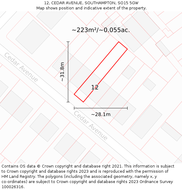12, CEDAR AVENUE, SOUTHAMPTON, SO15 5GW: Plot and title map