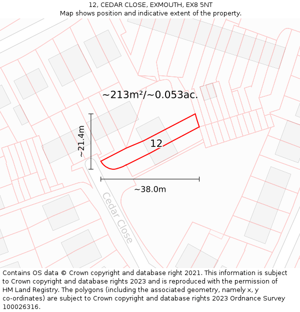 12, CEDAR CLOSE, EXMOUTH, EX8 5NT: Plot and title map