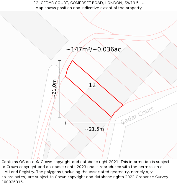 12, CEDAR COURT, SOMERSET ROAD, LONDON, SW19 5HU: Plot and title map