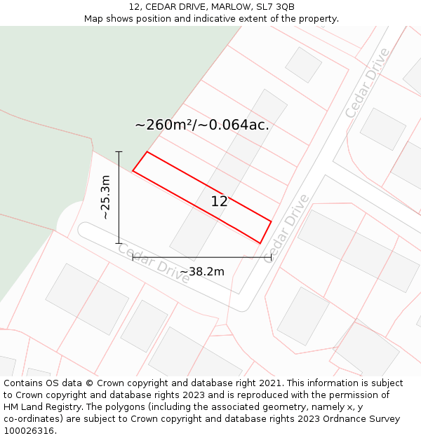 12, CEDAR DRIVE, MARLOW, SL7 3QB: Plot and title map